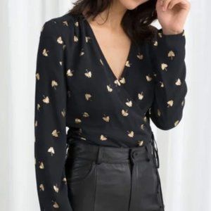 &Other Stories Black Gold Metallic Wrap Blouse